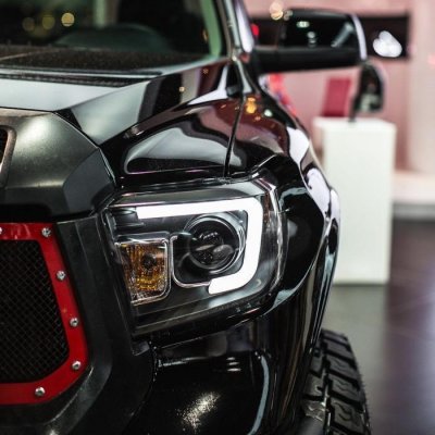 LED Tube Projector Headlights For 2014-2021 Toyota Tundra - Black Housing, Clear Lens - Superbautoparts