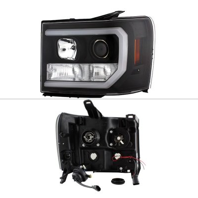 GMC Sierra 2007-2013 Black LED DRL Projector Headlights