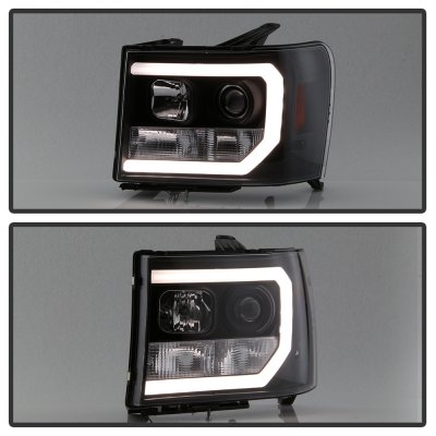 GMC Sierra 2007-2013 Black LED DRL Projector Headlights