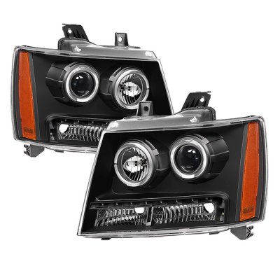 Chevy Suburban 2007-2014 Black Halo Projector Headlights LED