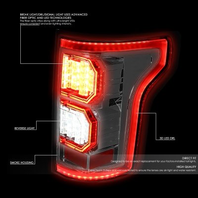Ford F150 2015-2017 Smoked LED Tail Lights Outline