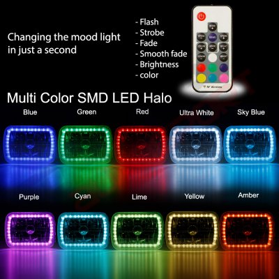 Mazda B2200 1987-1993 Color SMD Halo LED Headlights Kit Remote