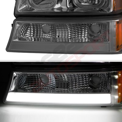 Chevy Silverado 2003-2006 Smoked LED DRL Headlights Bumper Lights LED Tail Lights Red Tube
