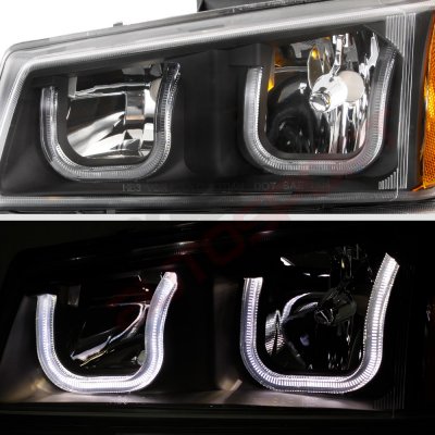 Chevy Avalanche 2003-2006 Black Mesh Grille LED DRL Headlights Tube Bumper Lights