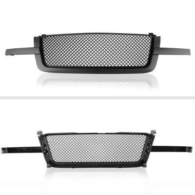 Chevy Silverado 1500HD 2003-2004 Black Mesh Grille LED DRL Headlights Tube Bumper Lights