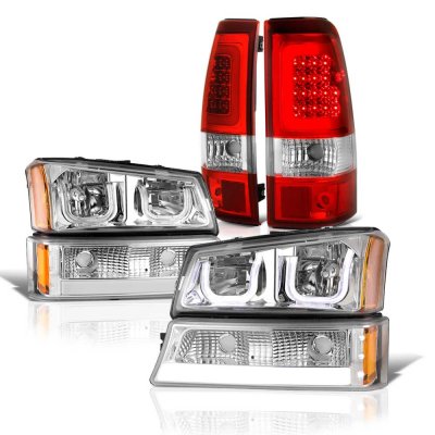 Chevy Silverado 1500HD 2003-2006 LED DRL Headlights Set LED Tail Lights Red Tube
