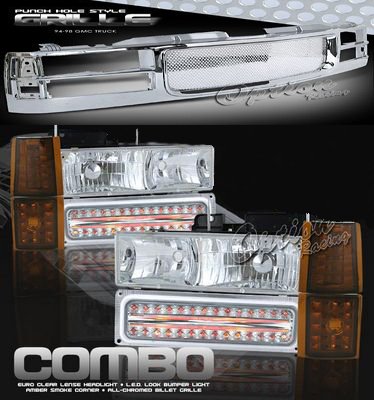 Chevy Tahoe 1995-1999 Chrome Custom Grille and Headlights with Bumper Lights