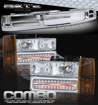 GMC Sierra 2500 1994-1998 Chrome Custom Grille and Headlights with Bumper Lights