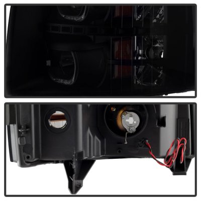 Chevy Silverado 2500HD 2007-2014 Black Smoked Halo LED DRL Projector Headlights