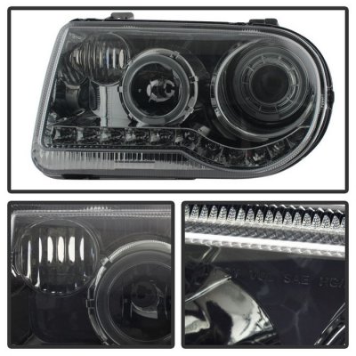 Chrysler 300C 2005-2010 Smoked LED Halo Projector Headlights