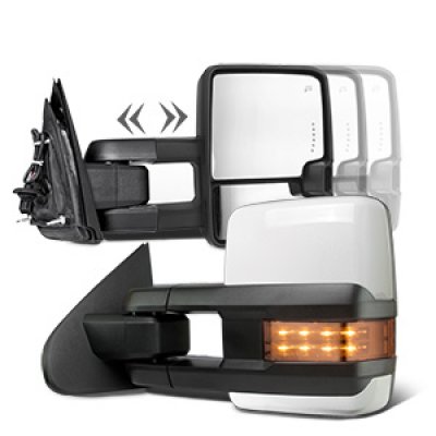 Chevy Silverado 2014-2018 White Towing Mirrors LED Lights Power Heated