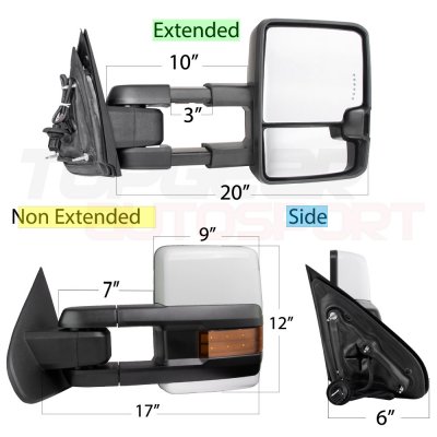 Chevy Silverado 2014-2018 White Towing Mirrors LED Lights Power Heated