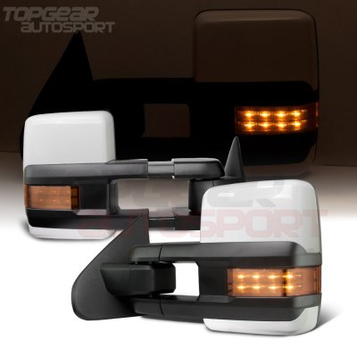 Chevy Silverado 2500HD 2015-2019 White Towing Mirrors LED Lights Power Heated