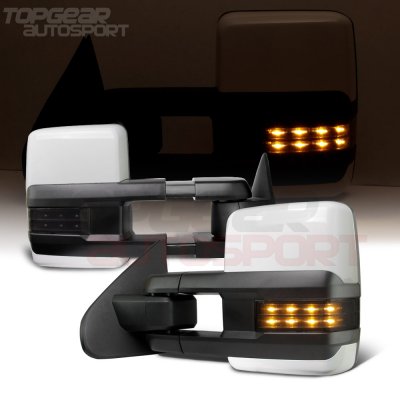 Chevy Silverado 2014-2018 White Towing Mirrors Smoked LED Lights Power Heated