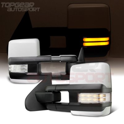 Chevy Silverado 2500HD 2015-2019 White Towing Mirrors Clear LED Lights Power Heated