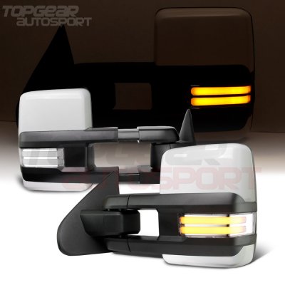 Chevy Silverado 2500HD 2015-2019 White Towing Mirrors Clear LED DRL Power Heated