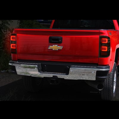 Chevy Silverado 2014-2018 Black Smoked LED Tail Lights Red C-Tube