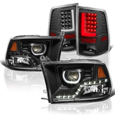 Dodge Ram 3500 2010-2018 Black LED DRL Projector Headlights LED Tail Lights Tube