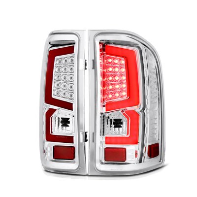 Chevy Silverado 3500HD 2007-2014 Custom LED Tail Lights Chrome Red