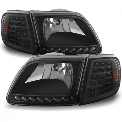 Ford F150 1997-2003 Black Headlights LED DRL Signal and LED Tail Lights
