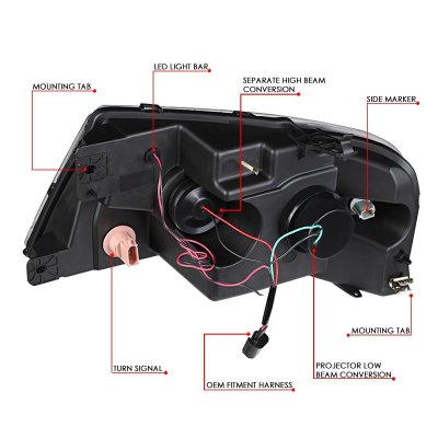 Ford F150 2004-2008 Black Projector Headlights Tube DRL
