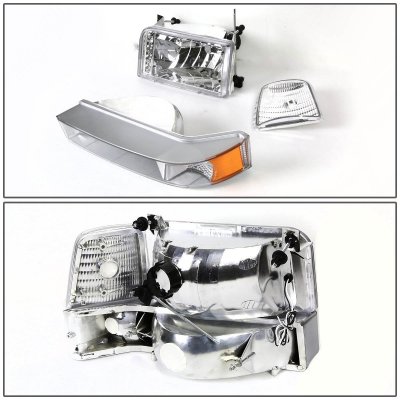 Ford F250 1992-1996 Clear Headlights and Bumper Lights Set and LED