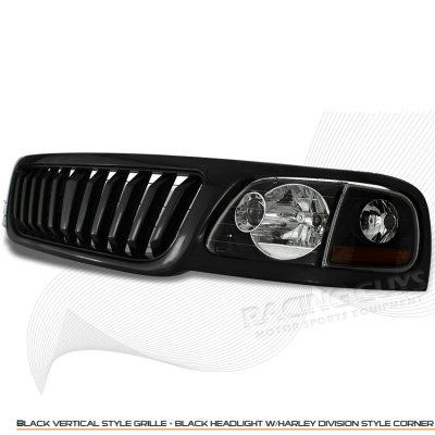 Ford Expedition 1999-2002 Black Vertical Grille and Euro Headlights