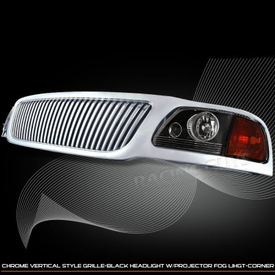 Ford F150 1999-2003 Chrome Vertical Grille and Black Headlights