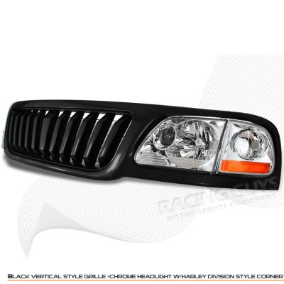 Ford F150 1999-2003 Black Vertical Grille and Clear Euro Headlights
