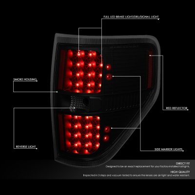 Ford F150 2009-2014 Black Smoked LED Tail Lights