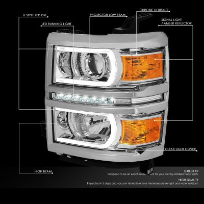 Chevy Silverado 1500 2014-2015 Projector Headlights Tube DRL