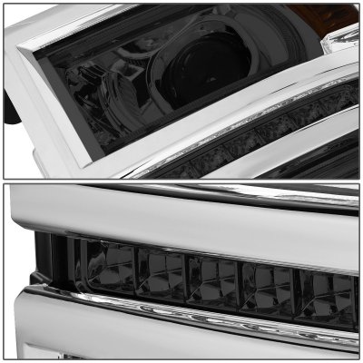 Chevy Silverado 1500 2014-2015 Smoked Projector Headlights Tube DRL