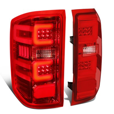 GMC Sierra 3500HD Dually 2015-2019 LED Tail Lights Red C-Tube