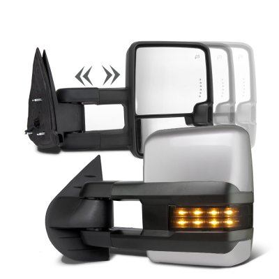 GMC Yukon 2007-2014 Silver Towing Mirrors Smoked LED Lights Power Heated
