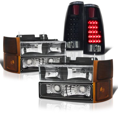 Chevy 3500 Pickup 1994-1998 Black Headlights Tinted Corner Black Smoked LED Tail Lights