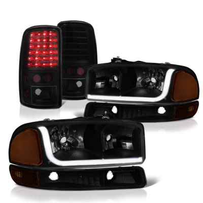 GMC Yukon 2000-2006 Black Smoked Tube DRL Headlights LED Tail Lights