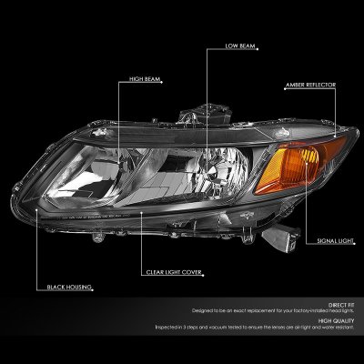 Honda Civic 2012-2015 Black Headlights