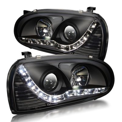 VW Golf 1993-1998 Black Projector Headlights LED DRL