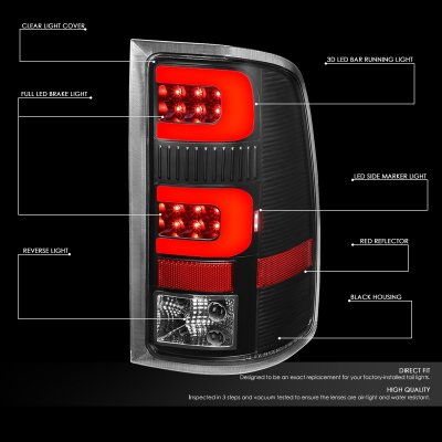 GMC Sierra 2007-2013 Black LED Tail Lights Red Tube