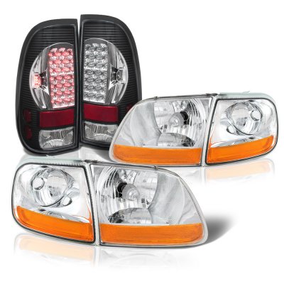 Ford F150 1997-2003 Harley Headlights Black Chrome LED Tail Lights