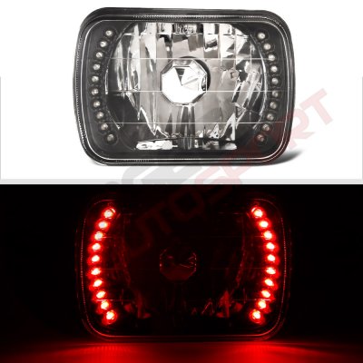 Jeep Pickup 1979-1984 Red LED Black Chrome Sealed Beam Headlight Conversion