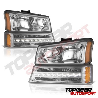 Chevy Silverado 2003-2006 Clear Euro Headlights and LED Bumper Lights