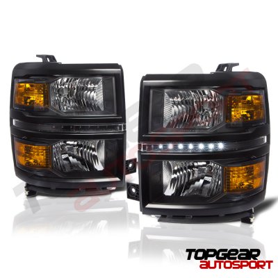 Chevy Silverado 1500 2014-2015 Black Headlights LED DRL