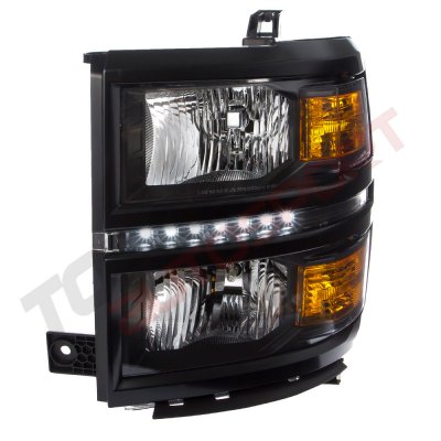 Chevy Silverado 1500 2014-2015 Black Headlights LED DRL