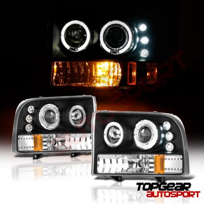 Ford F250 Super Duty 1999-2004 Black Dual Halo Projector Headlights with LED