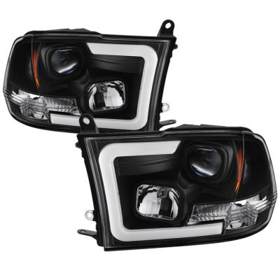 Dodge Ram 2009-2018 Black LED Tube DRL Projector Headlights