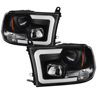 thumbnail image 2 of Pair Black LED Projector Headlights For 2013-2018 Dodge Ram 1500 2500 3500 – DRL, Halogen Bulbs Included 2 of 6