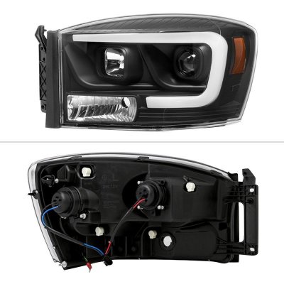 Dodge Ram 2500 2006-2009 Black LED Tube DRL Projector Headlights