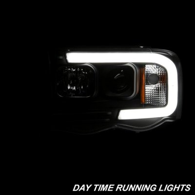 Dodge Ram 2500 2003-2005 Black LED Tube DRL Projector Headlights