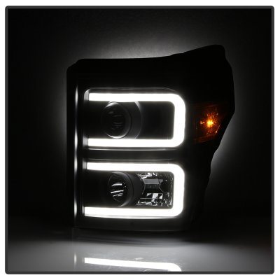 Ford F350 Super Duty 2011-2016 Black LED Tube Projector Headlights DRL